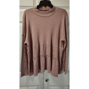 Maurices Pink Ribbed Mock Neck Babydoll Top XXL